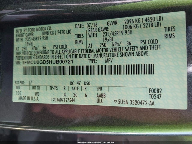 1FMCU0GD5HUB00721 Ford ESCAPE SE