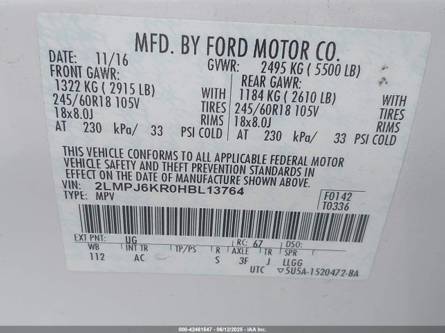 2LMPJ6KR0HBL13764 Lincoln 3.7l tivct (twin independent variable camshaft timing)