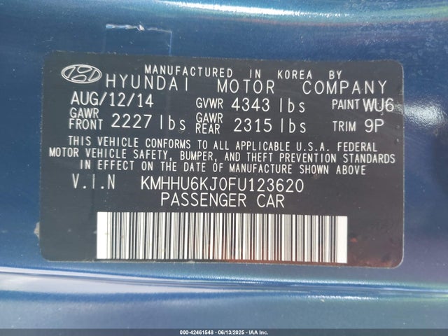 KMHHU6KJ0FU123620 Hyundai gdi lambda ii