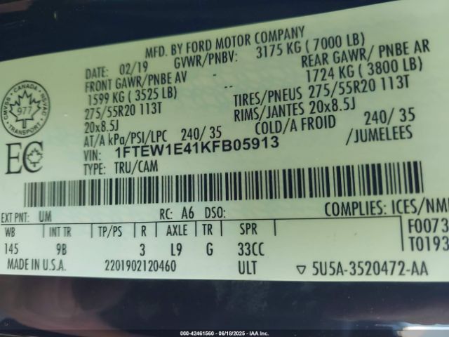 2019 FORD F-150 1FTEW1E41KFB05913 Photo 8