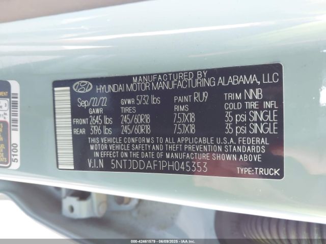 5NTJDDAF1PH045353 Hyundai Santa Cruz Sel Premium