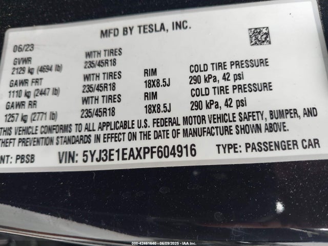2023 TESLA MODEL 3 5YJ3E1EAXPF604916 Photo 8