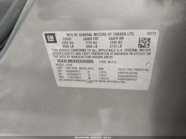 2012 GMC TERRAIN 2GKALMEKXC6269085 Photo 8