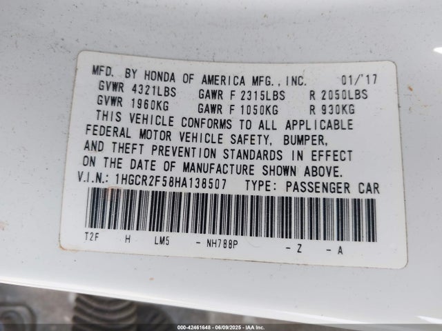 1HGCR2F58HA138507 Honda k24w1
