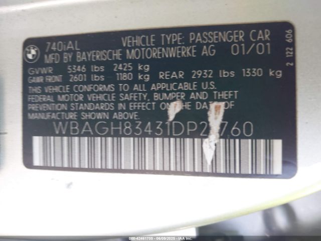 2001 BMW 740IL WBAGH83431DP27760 Photo 8