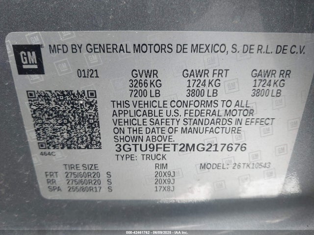 Aukcja sprzedaży 2021 Gmc Sierra 1500 4wd  Short Box Denali, vin: 3GTU9FET2MG217676, numer aukcji: 42461762