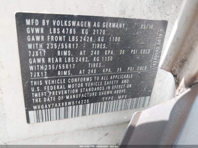 2011 VOLKSWAGEN TIGUAN WVGAV7AX9BW514225 Photo 8