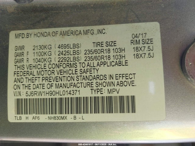 Honda l15be 2017 5J6RW1H90HL014371 Image 9