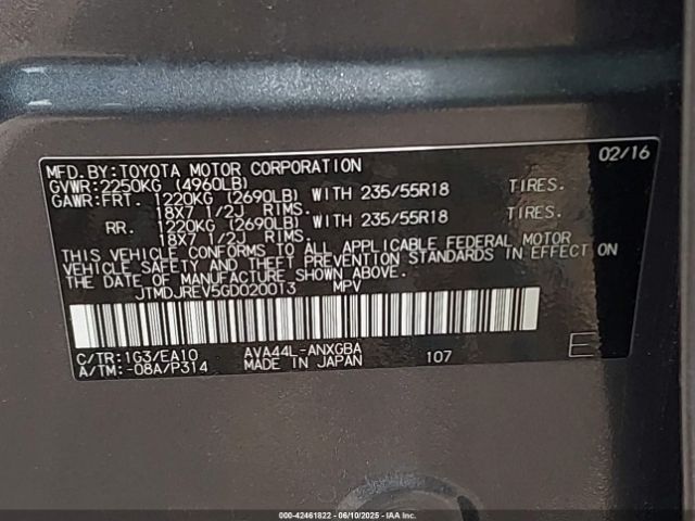 2016 TOYOTA RAV4 HYBRID JTMDJREV5GD020013 Photo 8