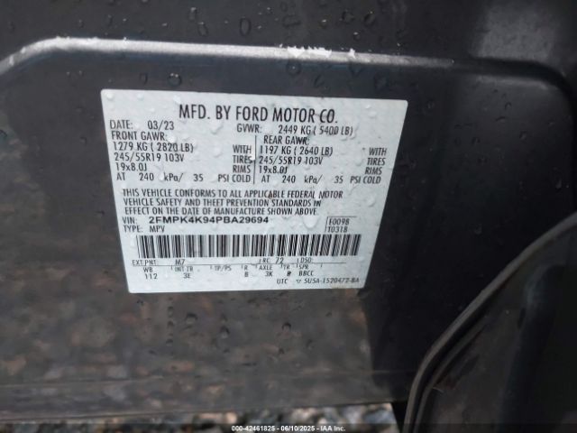 2FMPK4K94PBA29694 Ford Edge Titanium