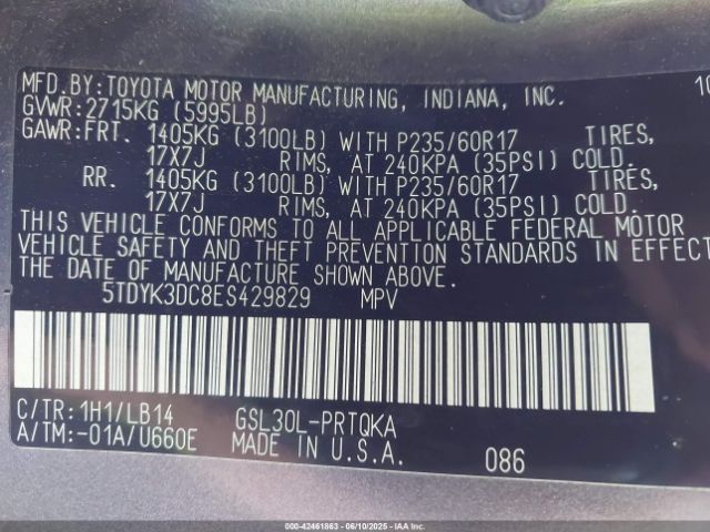 2014 TOYOTA SIENNA 5TDYK3DC8ES429829 Photo 8
