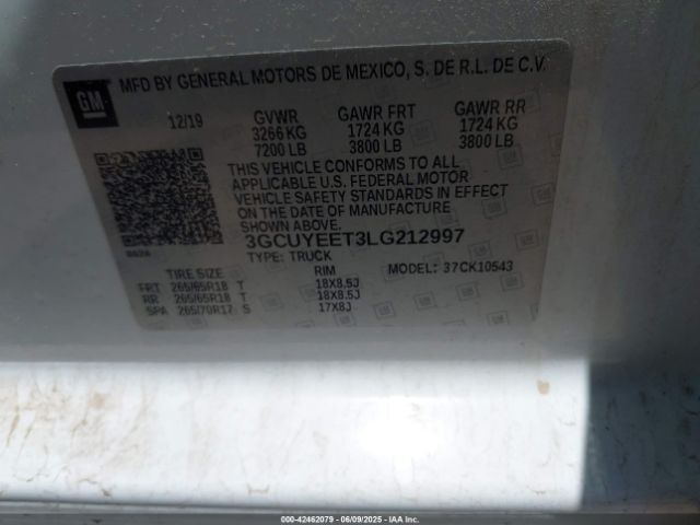 3GCUYEET3LG212997 Chevrolet Silverado 1500 4wd  Short Bed Rst