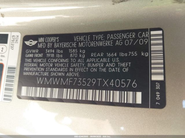2009 MINI COOPER S WMWMF73529TX40576 Photo 8
