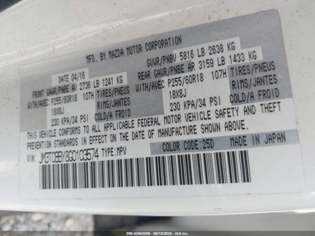 2016 MAZDA CX-9 JM3TCBBY8G0103574 Photo 8