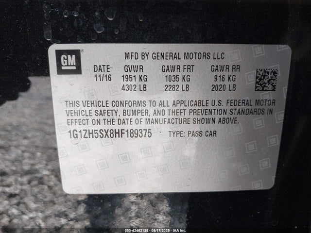 1G1ZH5SX8HF189375 Chevrolet ltg - sidi: spark ignited direct injection, vvt: variable valve timing, alum dohc, dcvcp turbo, e0-e100, alum