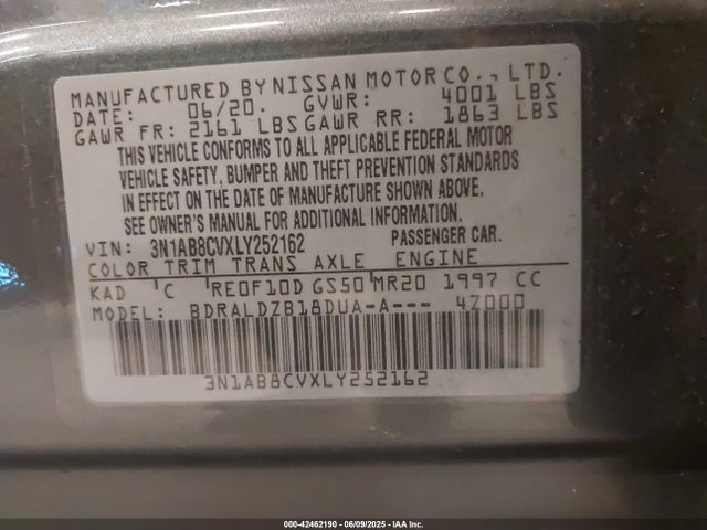 3N1AB8CVXLY252162 Nissan 2020