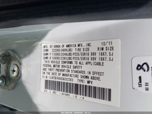 2012 ACURA RDX 5J8TB1H54CA002363 Photo 8
