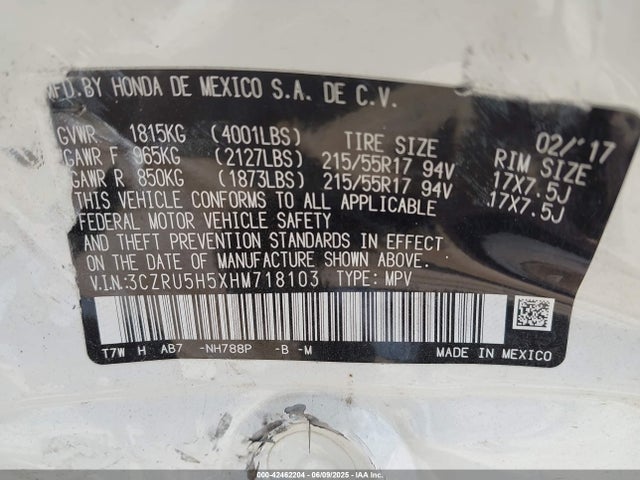 3CZRU5H5XHM718103 Honda r18z9