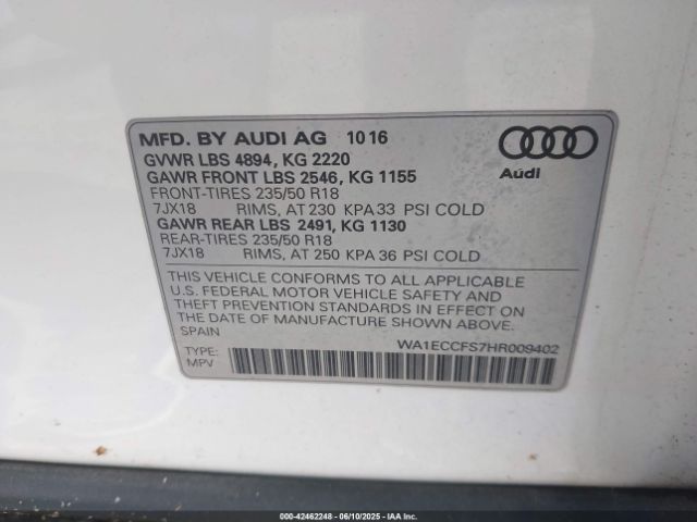 2017 AUDI Q3 WA1ECCFS7HR009402 Photo 8