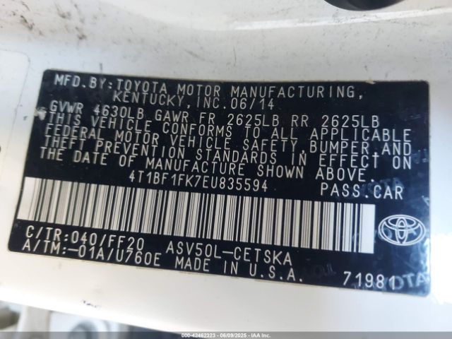 4T1BF1FK7EU835594 Toyota 2ar-fe