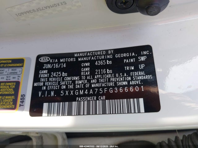5XXGM4A75FG366601 KIA dohc gdi theta ii