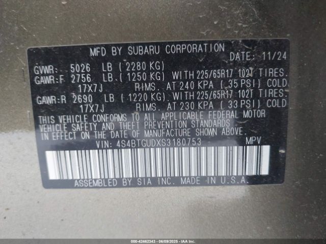 2025 SUBARU OUTBACK 4S4BTGUDXS3180753 Photo 8