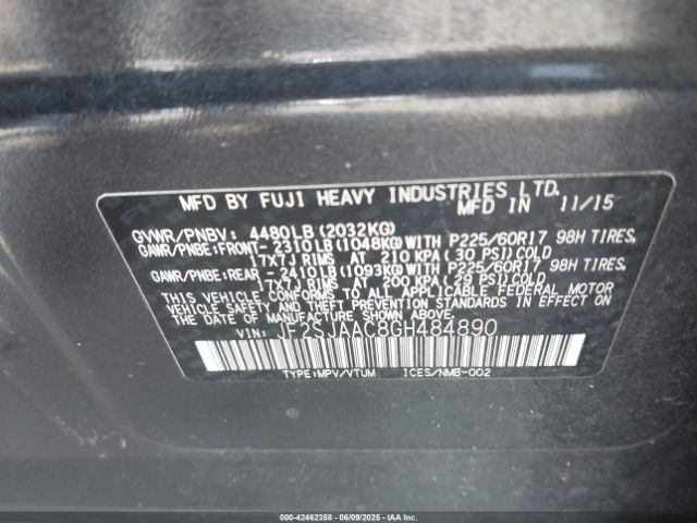 2016 SUBARU FORESTER JF2SJAAC8GH484890 Photo 8