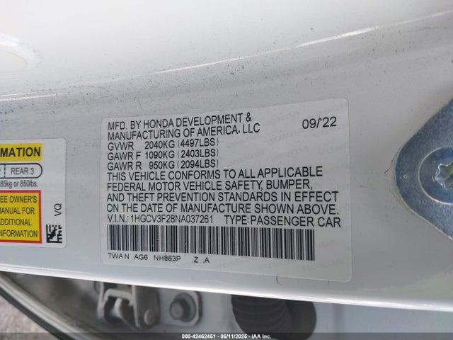 1HGCV3F28NA037261 Honda lfb2