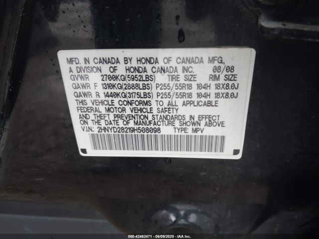 2009 ACURA MDX 2HNYD28219H508098 Photo 8