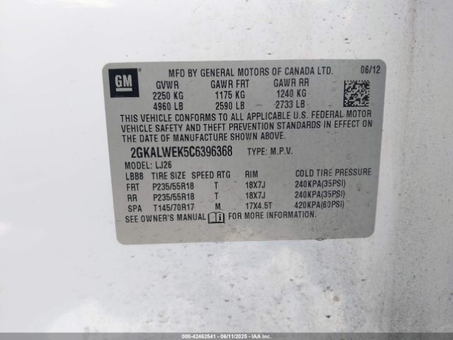 2012 GMC TERRAIN 2GKALWEK5C6396368 Photo 8