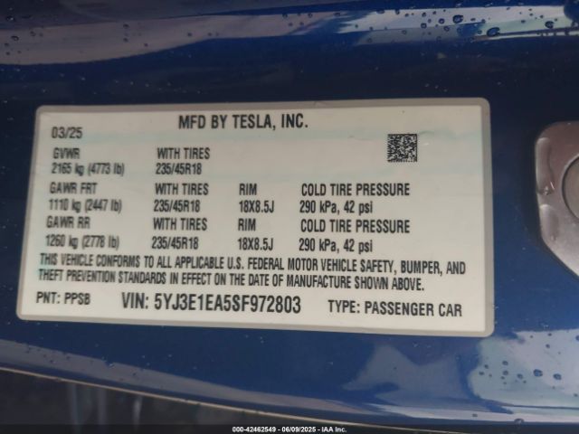 2025 TESLA MODEL 3 5YJ3E1EA5SF972803 Photo 8