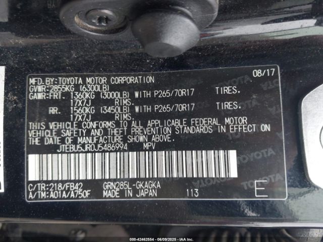 2018 TOYOTA 4RUNNER JTEBU5JR0J5486994 Photo 8