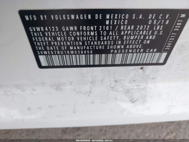 3VWE57BU1KM038656 Volkswagen 1.8 tsi