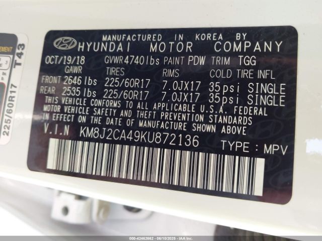 2019 HYUNDAI TUCSON KM8J2CA49KU872136 Photo 8
