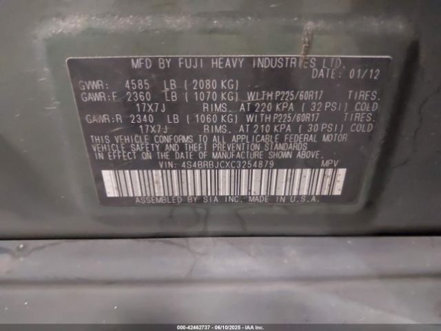 2012 SUBARU OUTBACK 4S4BRBJCXC3254879 Photo 8
