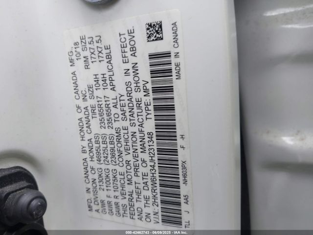 2018 HONDA CR-V 2HKRW6H34JH231348 Photo 8