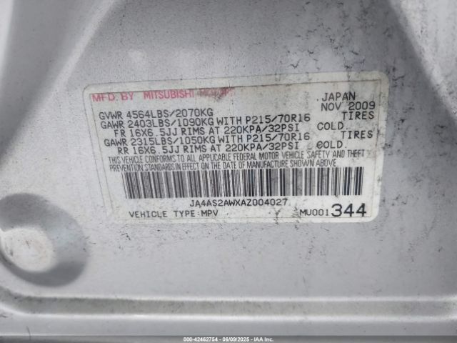 2010 MITSUBISHI OUTLANDER JA4AS2AWXAZ004027 Photo 8