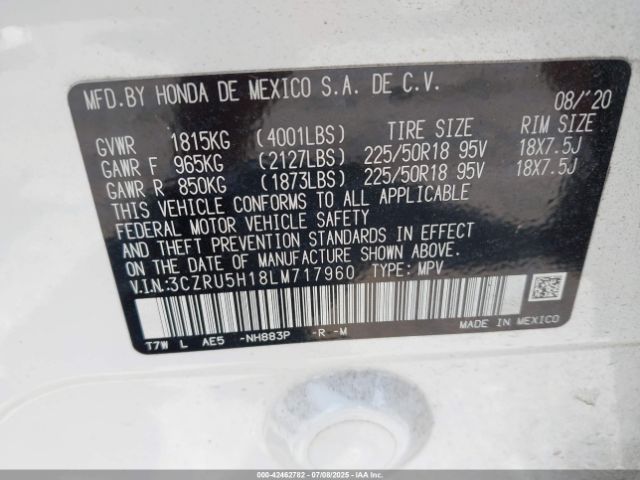 2020 HONDA HR-V 3CZRU5H18LM717960 Photo 8