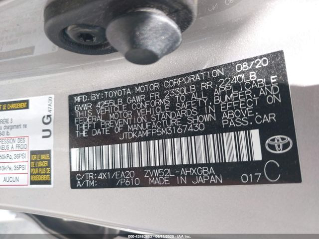 JTDKAMFP5M3167430 Toyota 2zr-fxe, 1nm+1sm
