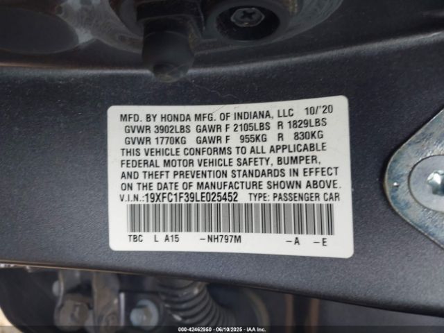 2020 HONDA CIVIC 19XFC1F39LE025452 Photo 8