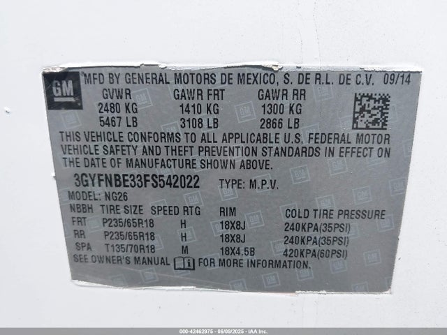 2015 CADILLAC SRX 3GYFNBE33FS542022 Photo 8