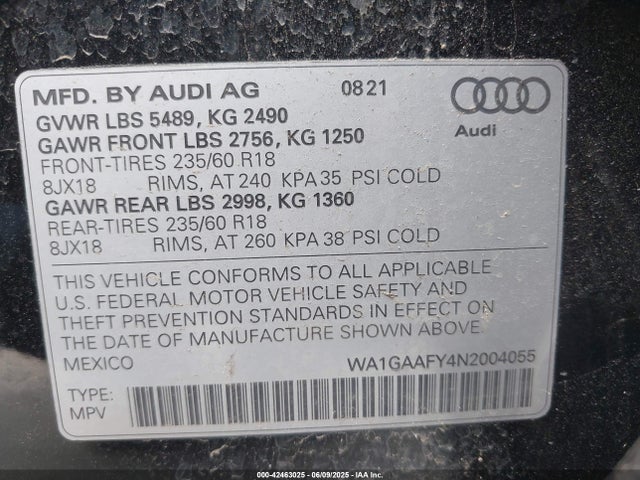 2022 AUDI Q5 WA1GAAFY4N2004055 Photo 8