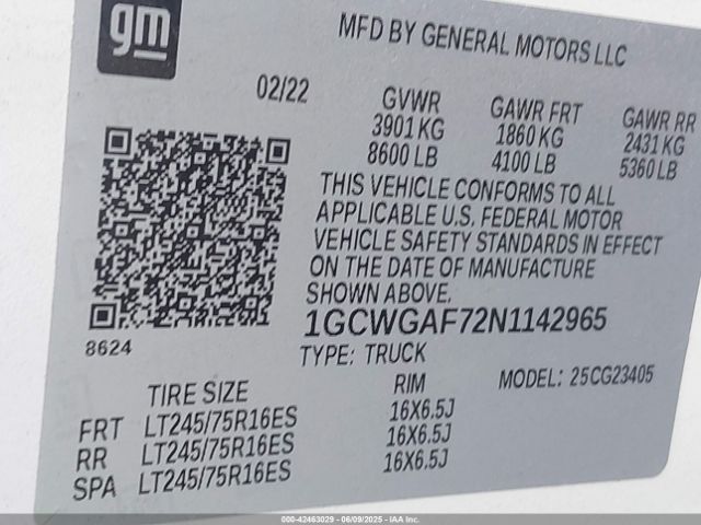 1GCWGAF72N1142965 Chevrolet Express Cargo Rwd 2500 Regular Wheelbase Wt