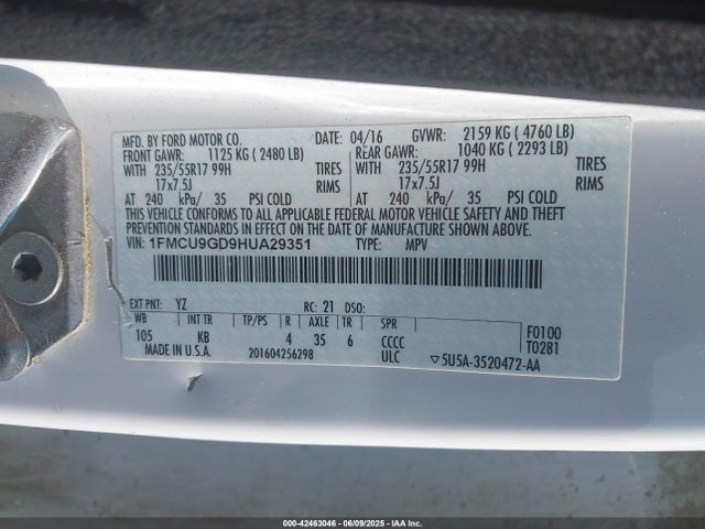 1FMCU9GD9HUA29351 Ford ESCAPE SE