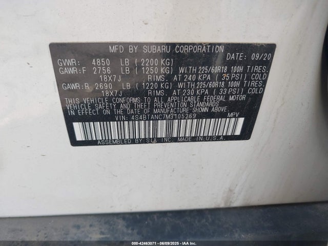Subaru 2021 2021 4S4BTANC7M3105269 Image 9