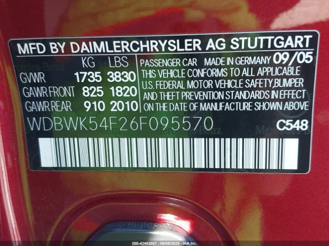 2006 MERCEDES-BENZ SLK 280 WDBWK54F26F095570 Photo 8