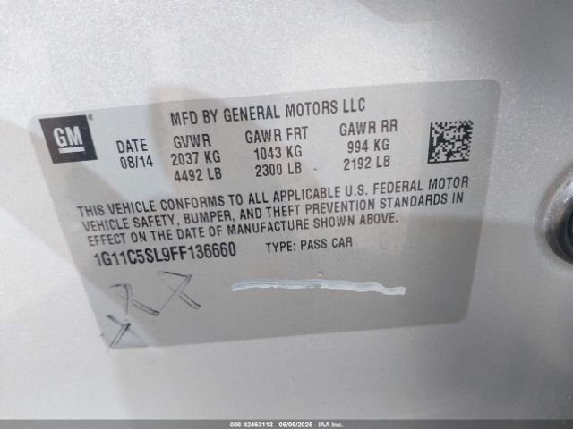 1G11C5SL9FF136660 Chevrolet MALIBU 1LT