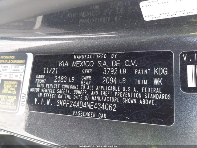 3KPF24AD4NE434062 KIA mpi nu
