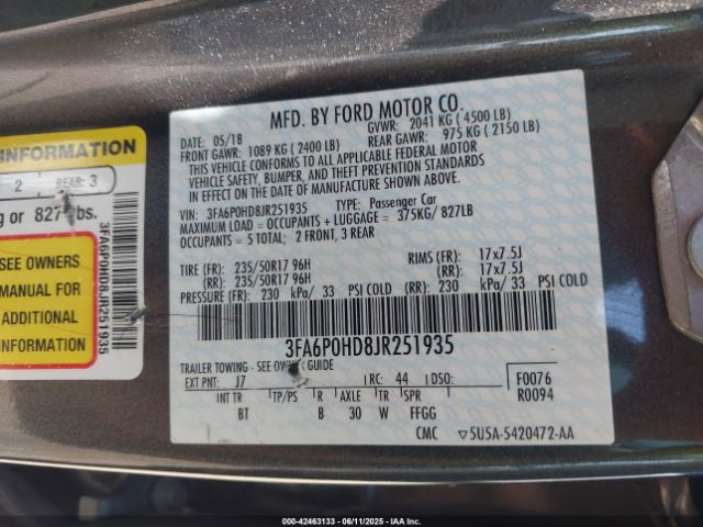 2018 FORD FUSION 3FA6P0HD8JR251935 Photo 8