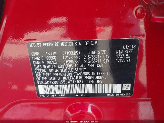 3CZRU6H55JM714987 Honda r18z9